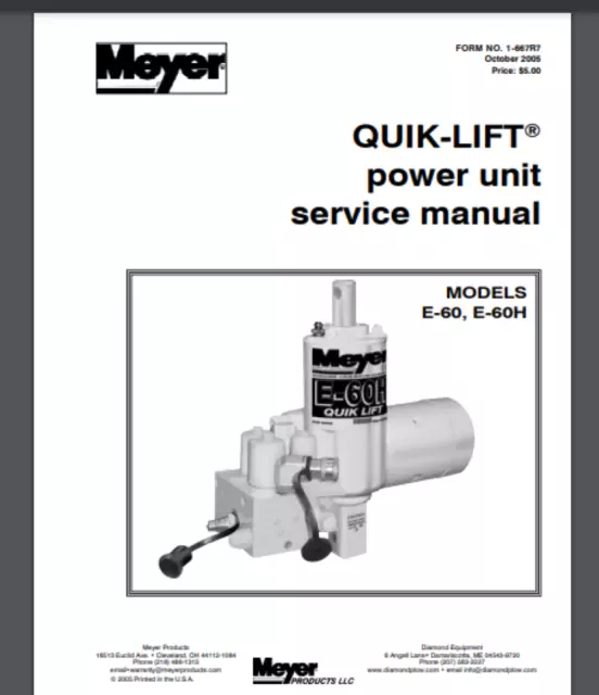 Meyer Snow Plow Pump Service Manual E-60 E-60H Models 56 pg. comb bound