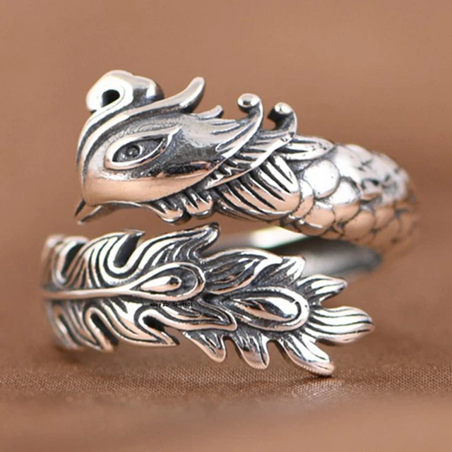 Authentic S925 Sterling Silver Women Band Ring Lucky Phoenix Adjustable Ring