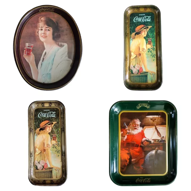 4 Vintage Coca Cola Art Decor Trays Coke Collectibles Tin Metal Advertisements