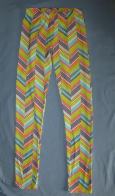 American Girl Chevron Striped Leggings Kiwi Green Gray Pink Blue M 10-12 EUC