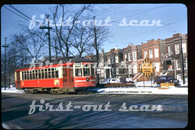 R DUPLICATE SLIDE - CTA Chicago 1733  Trolley Electric Scene 1950s
