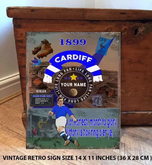 PERSONALISED CARDIFF CITY NO1 FAN  FOOTBALL Vintage Metal Wall Sign RS549