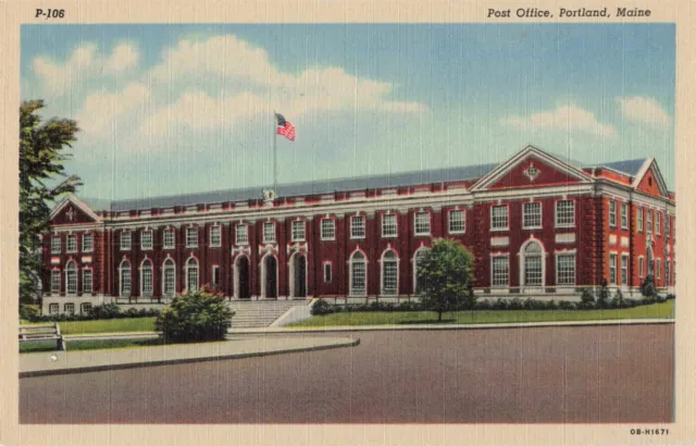 Postcard Post Office Portland Maine P-106 Linen Card Unused