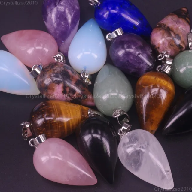 Natural Gemstones Angel Teardrop Reiki Chakra Healing Pendant Necklaces Beads