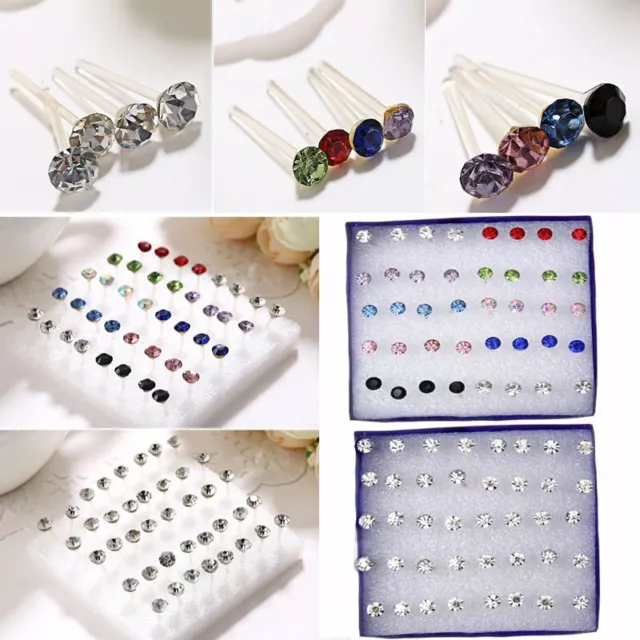 20 Pairs Wholesale Colorful Rhinestone Crystal Round Earrings Stud Women Jewelry