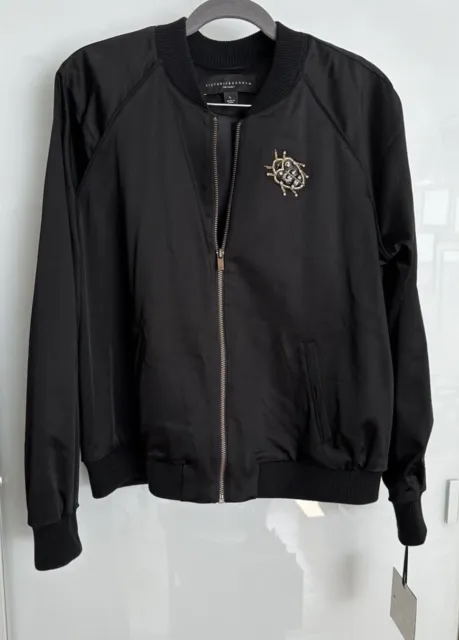 NWT Victoria Beckham for Target Sz L Black Satin Beaded Bug Bomber Jacket