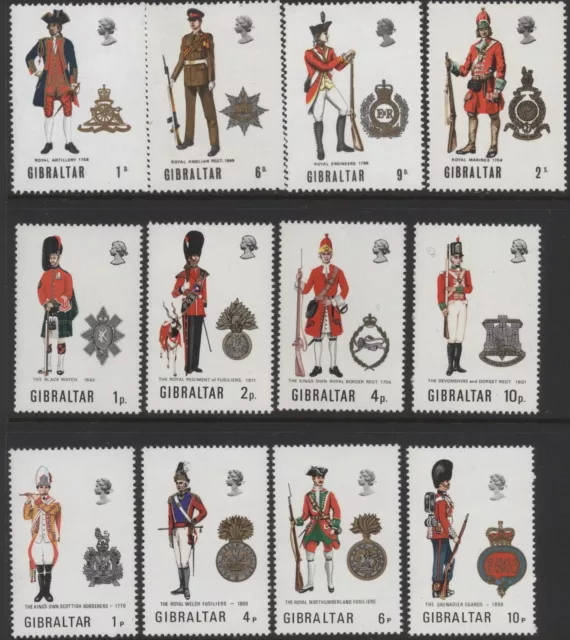 Gibraltar 1969-1973 Military Uniforms - 3 sets of 4 (1969,71,73), mint MNH