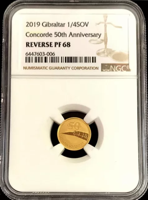 2019 Gold Gibraltar 1/4 Sovereign 2.0 Grams Concord 50Th Anniv Ngc Reverse Pf 68