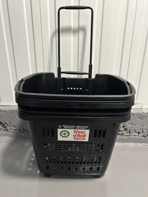 Black Plastic Shopping Basket With Wheels And Handle 34L (Used)