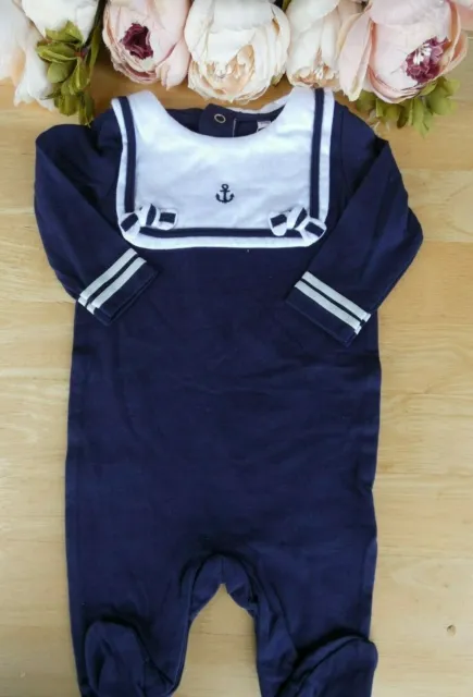Spanish Style Traditional Baby Boy Navy White Romper All-in-One Outfit 0-3-6-9m