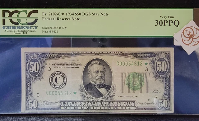 Fr. 2102-C * 1934 $50 DGS Star Note PCGS 30PPQ