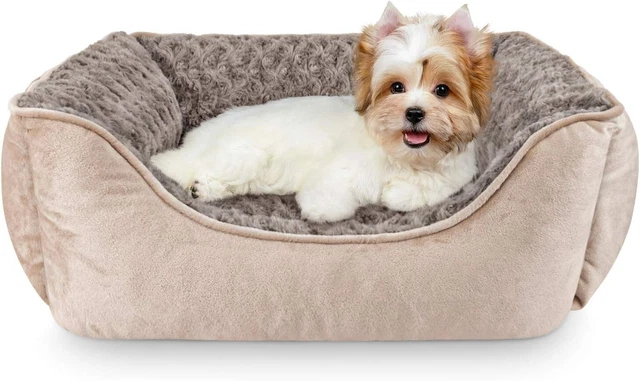 Rectangle Dog Bed for Small Dogs Anti-Slip w/ Bolster Wall for support/security