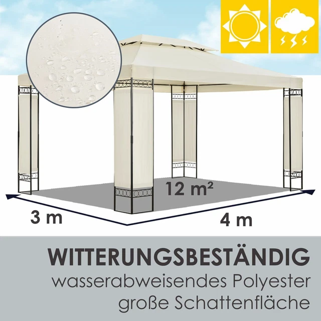 Pavillon Gartenzelt Partyzelt Gartenpavillon beige grau blau 3x4 m Juskys® 4