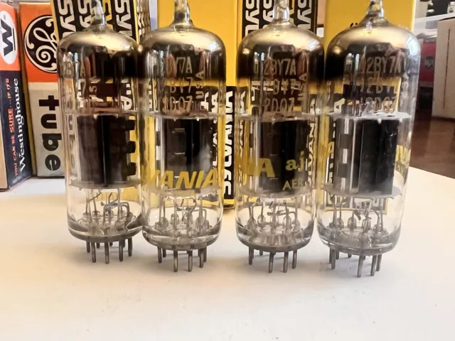 1- Sylvania 12BY7A 12BV7 12DQ7 Audio Vacuum Tubes Black Plates Halo Getter A+