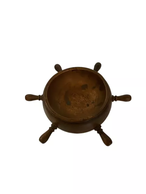 Vintage Brass Ship Wheel Ashtray with removable copper tray 3 1/4"