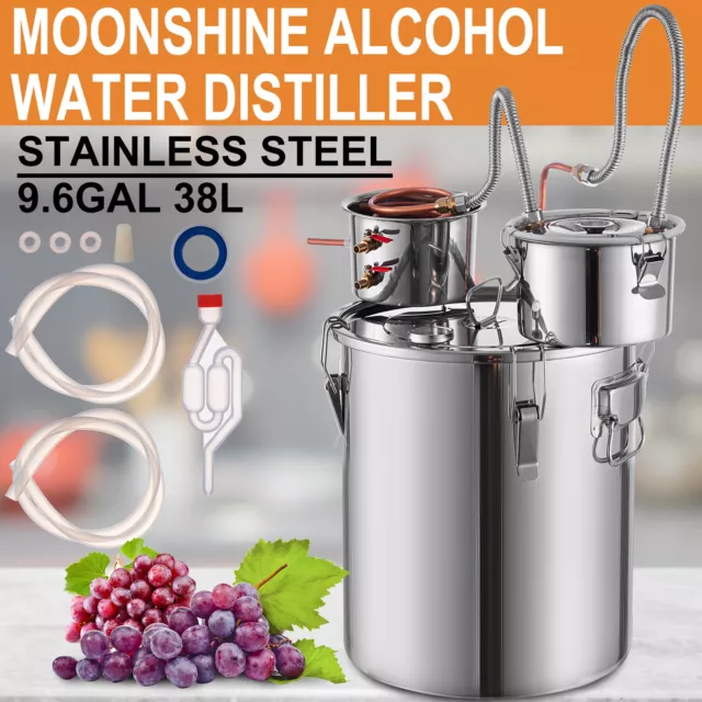 9.6Gal Moonshine Still Stainless Steel Water Alcohol Distiller Home Brewing Kit