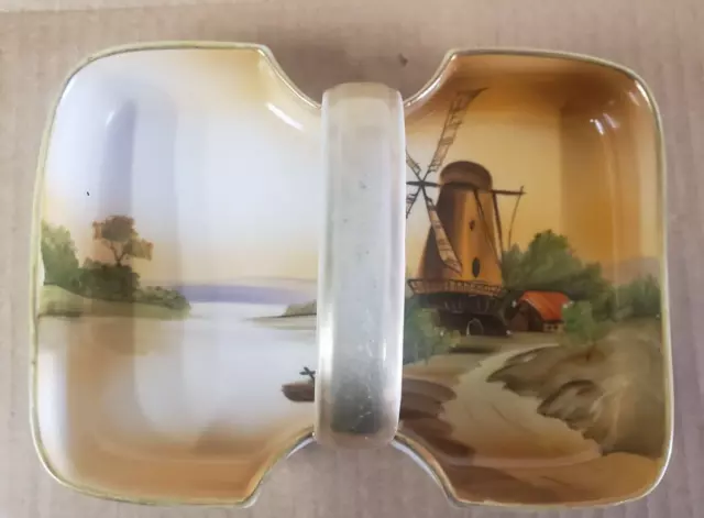 RARE Vintage Nippon Candy Dish tray Windmill  Painted Porcelain