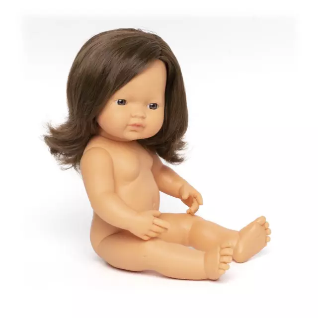 Anatomically Correct Baby Doll, Caucasian Girl, Brunette - 38cm - Miniland Dolls