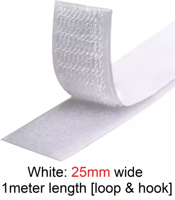 VELCRO SELF ADHESIVE Stick on Tape HOOK & LOOP Sticky Strips - White 25mm x 1m