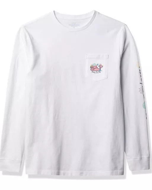 NWT vineyard vines Kids Long-Sleeve 2021 New Years Party Glow Whale Pocket Tee M