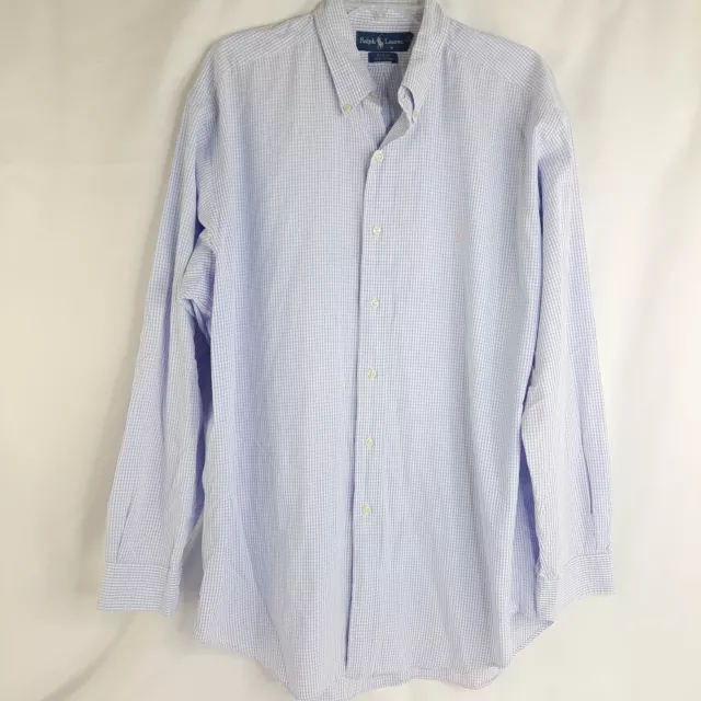 Ralph Lauren Men's Blake Shirt Size L Purple & White Gingham Check Long Sleeve