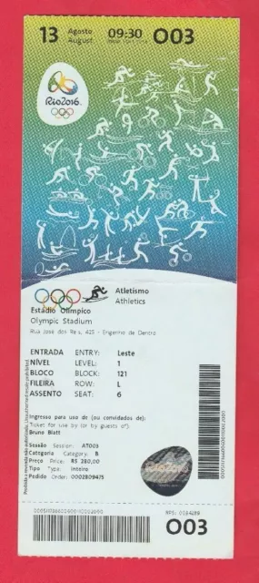 Orig.Ticket  Olympische Spiele RIO DE JANEIRO 2016 - Leichtathletik 13.08. // A
