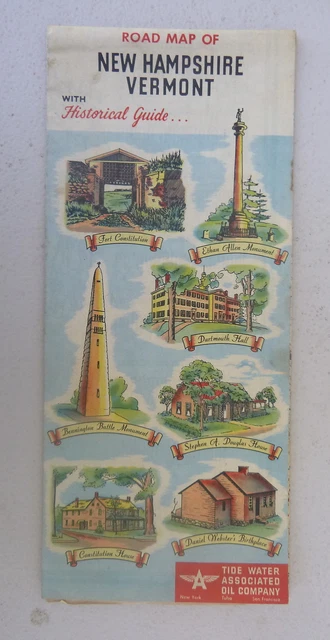 1950 New Hampshire Vermont   road map Tydol  Flying A  oil  gas Historical guide