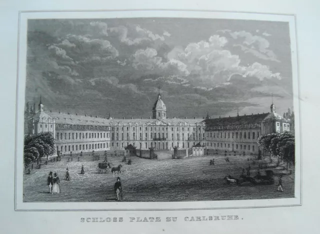 Karlsruhe  Schlossplatz  Baden-Württemberg echter alter Stahlstich 1852 3