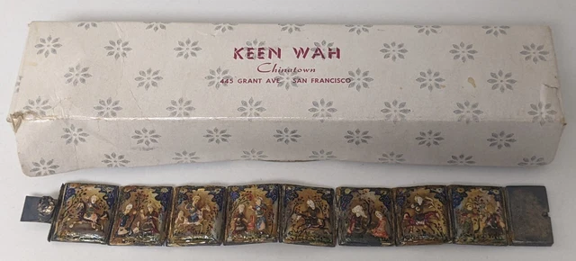 Vintage Asian 3D Story 8 Panel Bracelet Keen Wah Chinatown San Francisco