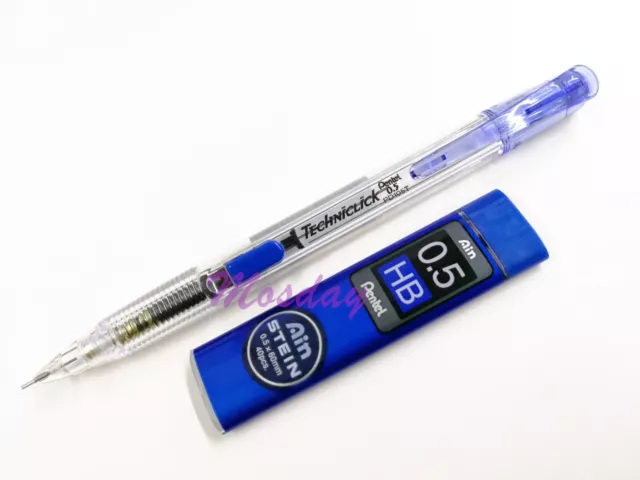 Pentel TECHNICLICK PD105T Mechanical Pencil 0.5mm Extra Fine + Leads, BLUE
