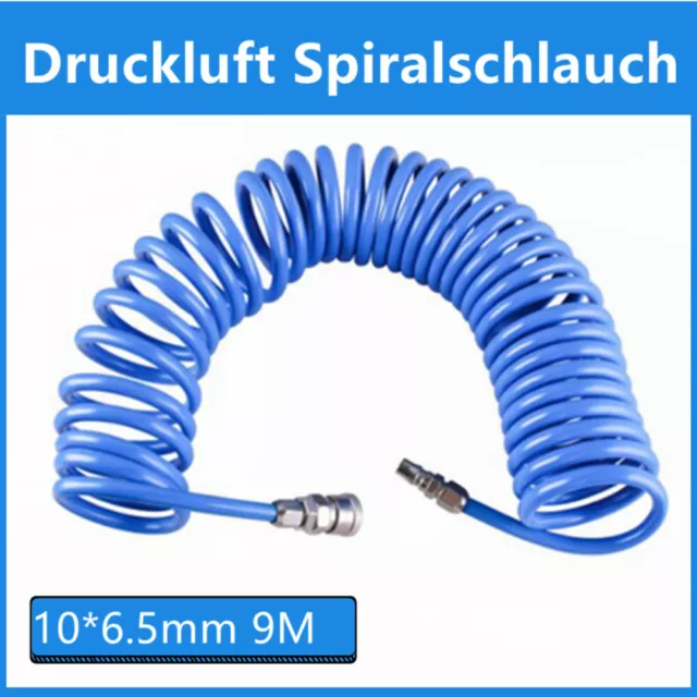 Druckluft Spiralschlauch Druckluftschlauch Kompressorschlauch 13bar 9m 6.5mm PU