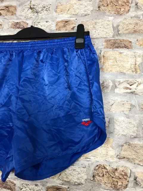 Mens Vtg Style Shiny Royal Blue Sprinter Nylon High Cut Shorts Large (112) 3