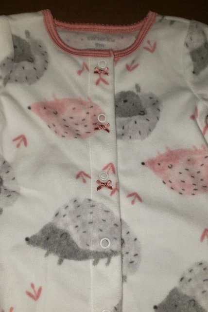 Carters Baby Girl Pink White Hedgehog Fleece Sleeper - Infant Size 9 Months -New 2