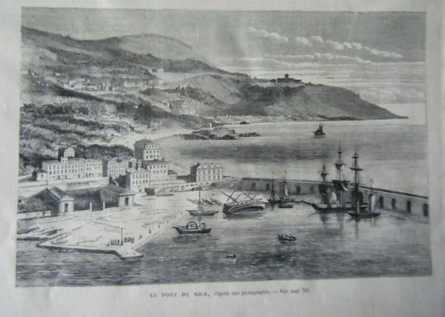 GRAVURE SUR BOIS 19ème LE PORT DE NICE