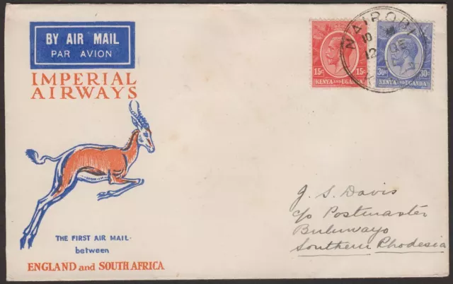 Kenya Uganda 1931 KGV Imperial Airways First Flight Cover Nairobi - Bulawayo