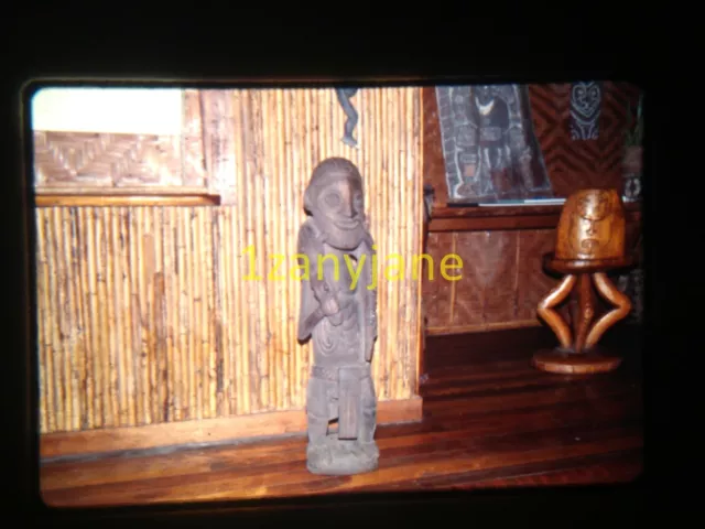 3S13 VINTAGE Photo 35mm Slide STONE STATUE INTERIOR NG LODGE BAMBOO WALLS