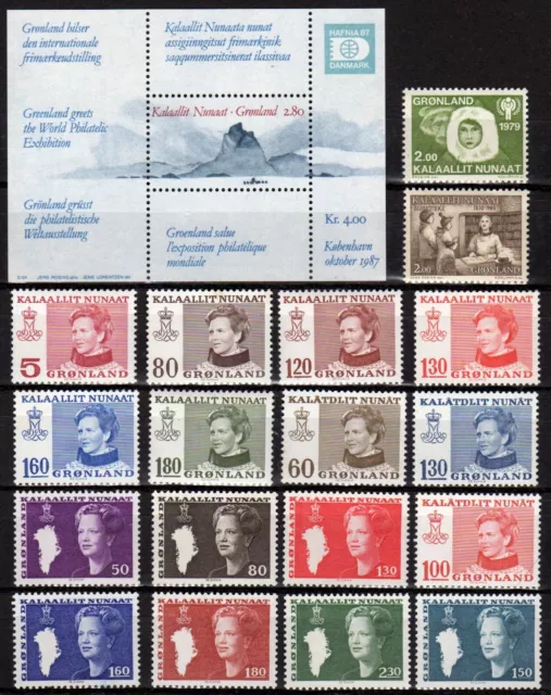 Grönland 18 verschiedene postfrische Marken und 1 Block, meist Königin Margrethe