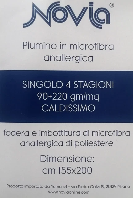 Novia Piumino Una Piazza 4 Stagioni 90gm/mq+220gm/mq In Microfibra Anallergica