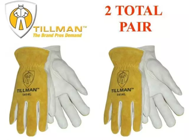 2- Tillman 1414 Grain Pearl Cowhide Split Leather Drivers Protective Work Gloves