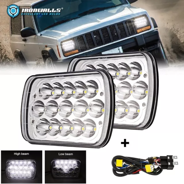 7X6" LED Headlights +H4 Brightness Intensifier Harness For Dodge D150 D250 D350