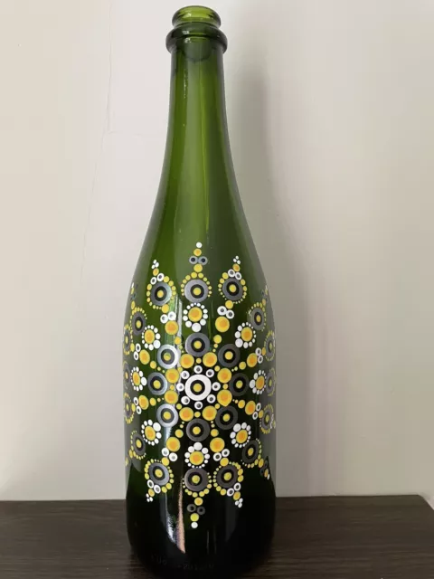 One of a Kind Hand Painted Bottle with Beautiful Dot Mandala Design