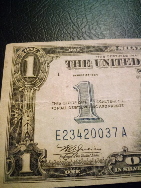 1934 ONE DOLLAR $1 SILVER CERTIFICATE FUNNY Back