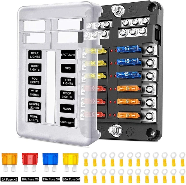 BLADE FUSE BLOCK Box Holder 12 Way 12V32V Auto Car Boat Distribution