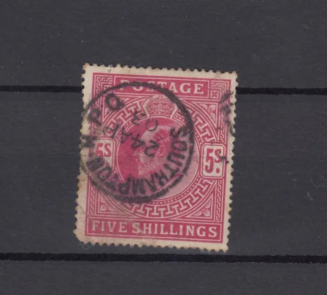 GB KEVII 1902 5/- Crimson Southampton CDS SG263 Fine Used BP1175