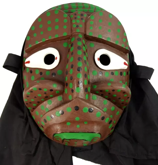 Korean Hahoetal Malttugi Mask Theater Play Drama Brown Green Wood Hahoe