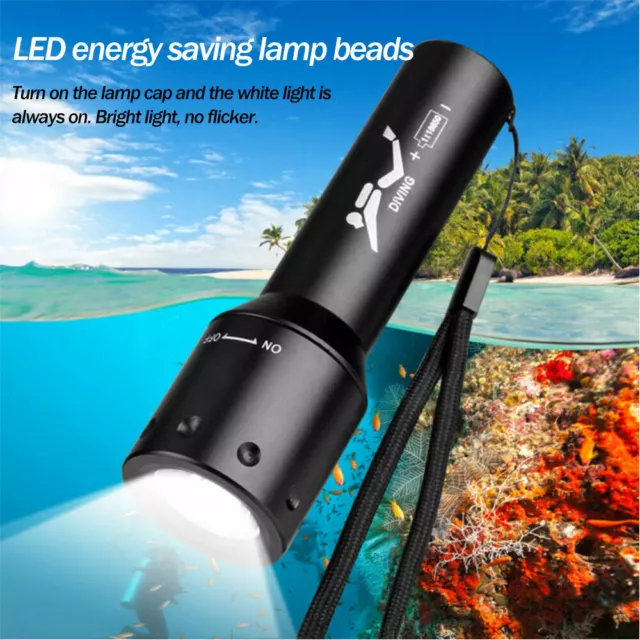 Underwater Diving Scuba  LED Waterproof Flashlight Torch Light Lamp