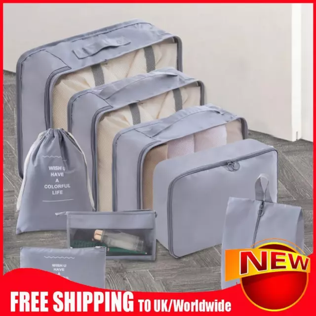 8 Pcs Packing Cubes Clothes Shoes Cosmetics Toiletries Storage Bags (Grey)