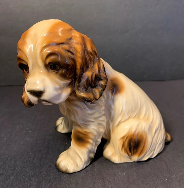 Vintage UCGC Japan Ceramic Cocker Spaniel Dog Puppy Sitting Figurine Statue 5"