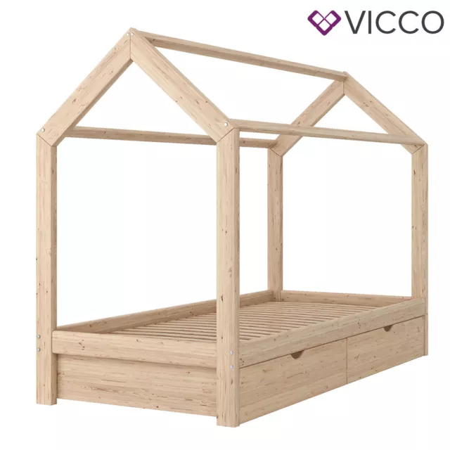 VICCO Lit pour enfants WIKI Lit d'enfant Lit Maison 90x200 bois naturel