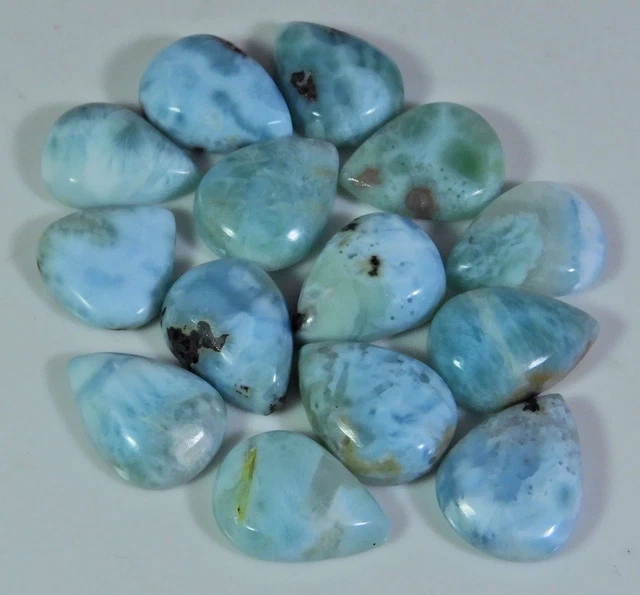 12X16MM Natural Larimar Ring Size Pear Cabochon Loose Gemstone 14Pcs Lot